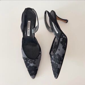 Manolo Blahnik Black Floral Lace Heels Vintage
